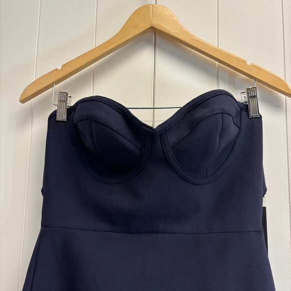 Venus Strapless Women Clubwear Stretchy Zip Back Dress Size M Navy Sexy Cocktail - Picture 4 of 9